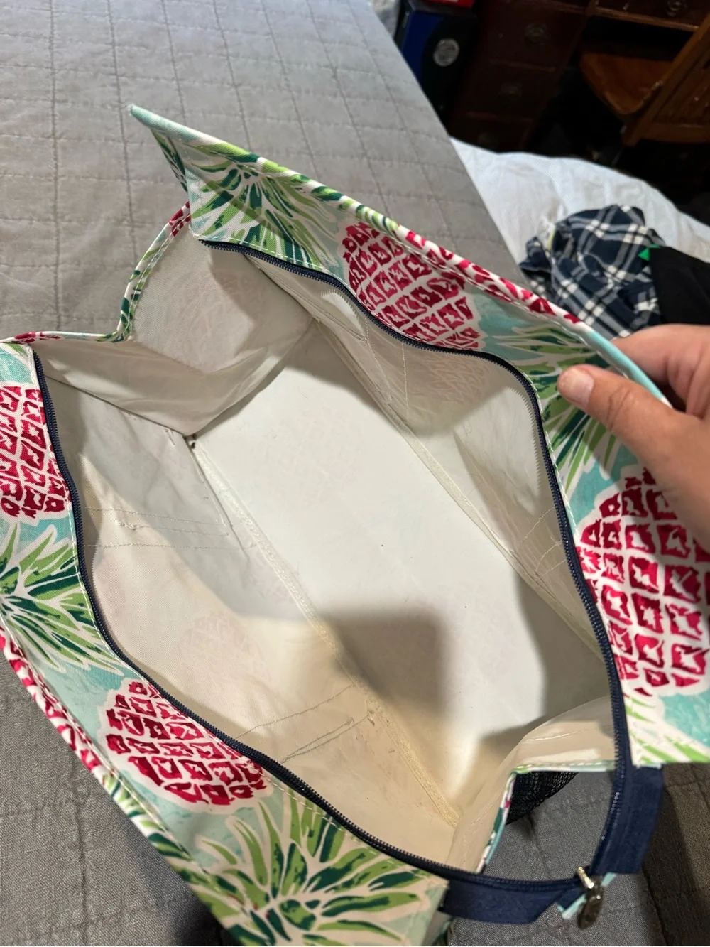 Tropical Pineapple Canvas Tote Bag in Teal and Red